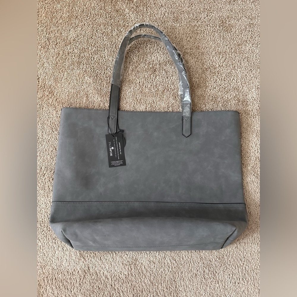 K Carroll Taylor RFID Protected Gray Vegan Faux Suede Oversized Tote - NWT